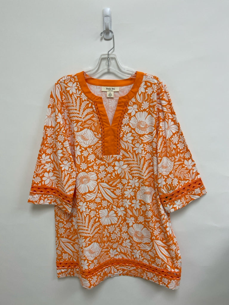 Ruby Rd. Size LP Orange White Floral Petite Dress