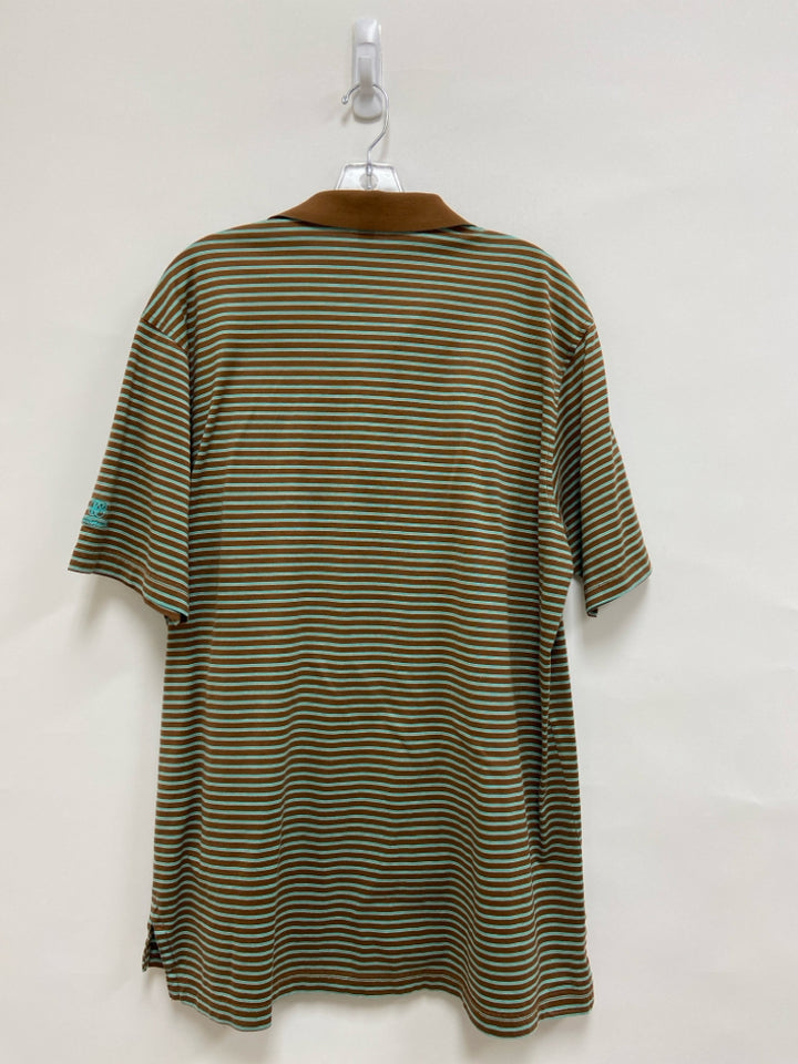 Peter Millar Size XL Brown Blue Striped Polo Men&