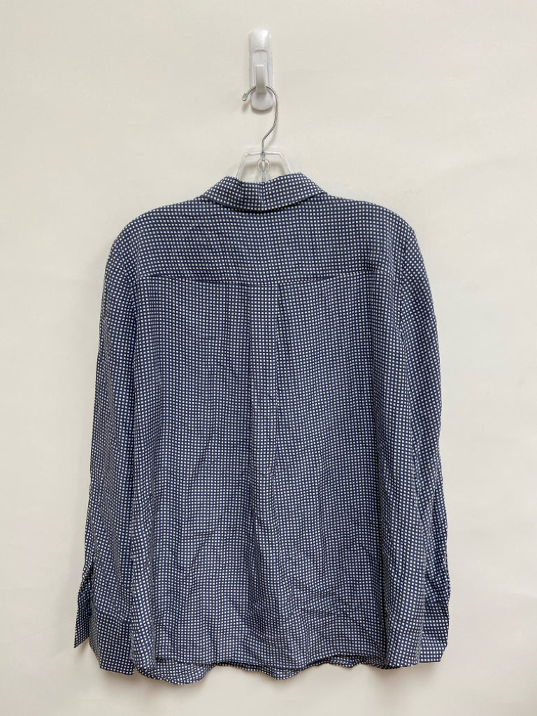LAFAYETTE 148 Size L Slate Blue White Checkered Silk Ladies Top