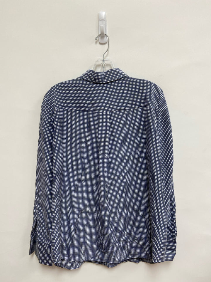 LAFAYETTE 148 Size L Slate Blue White Checkered Silk Ladies Top