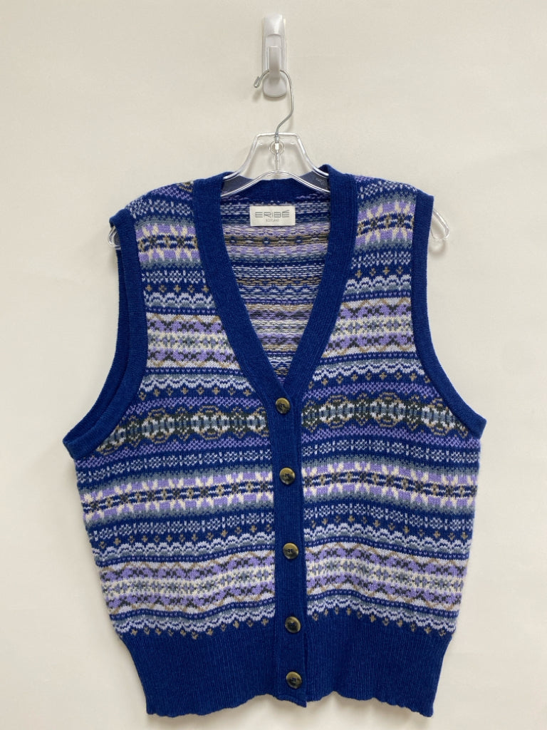 Eribe Scotland Size XL Blue Tan/White Wool Ladies Sweater Vest