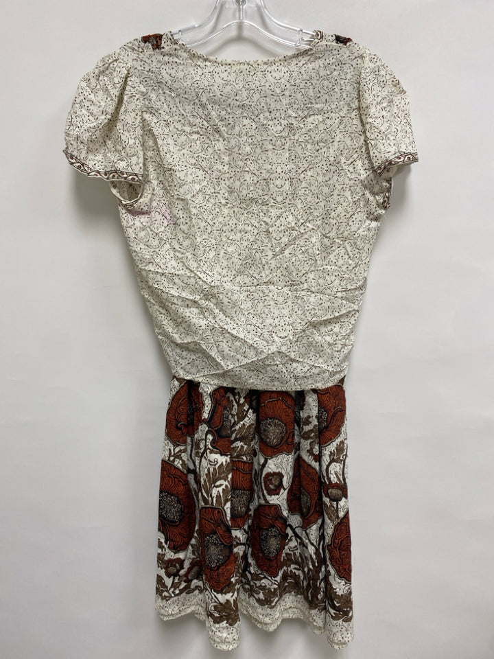 NWT Max Studio Size M Cream/Brown Orange Floral Ladies 2pc Skirt