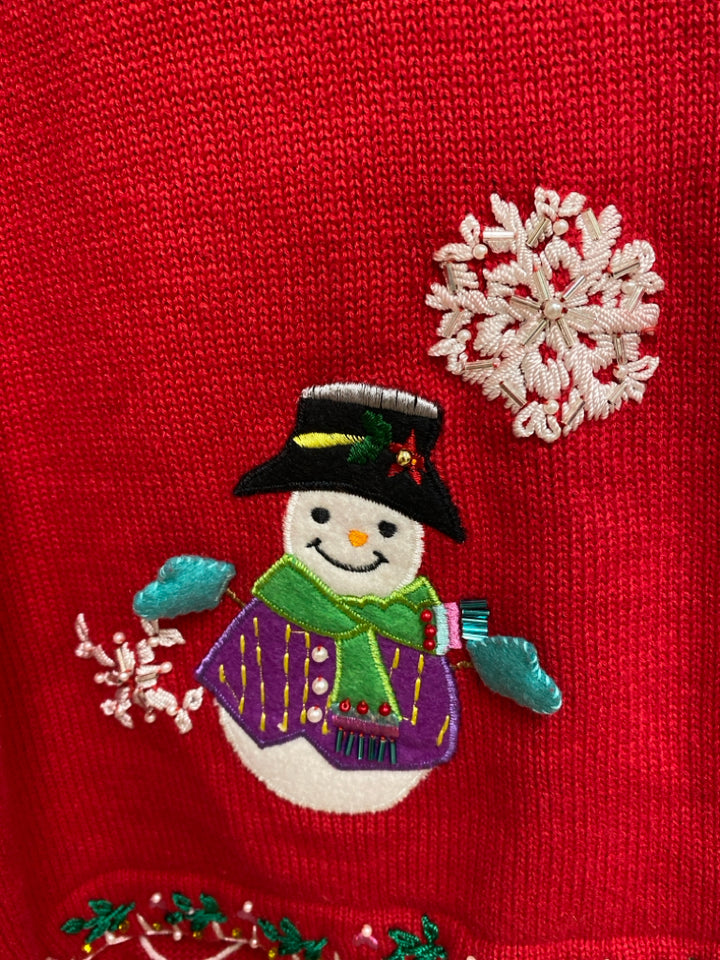 Michael Simon Size M Red White/Multi Snowman Ladies Sweater
