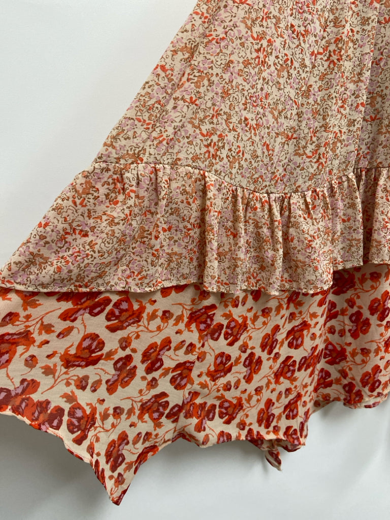 NWT Free People Size 6 Peach/Coral Tan Floral Ladies Skirt