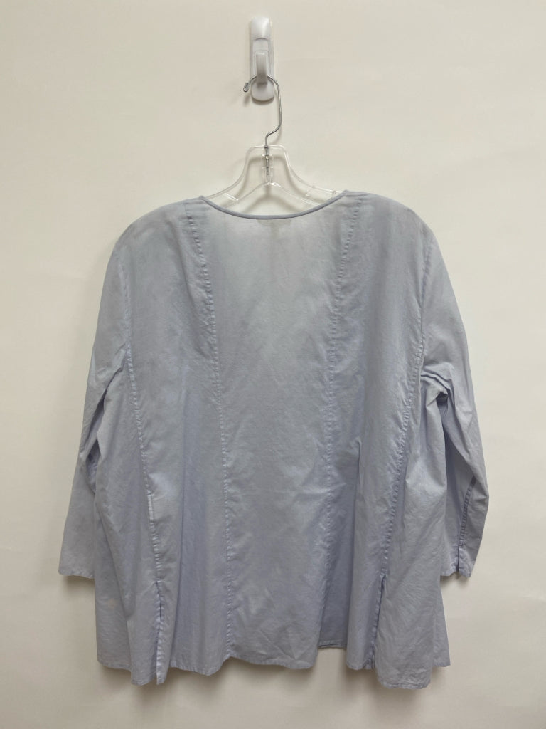 Eileen Fisher Size L Pale Powder Blue Pleated V Neck Ladies Top