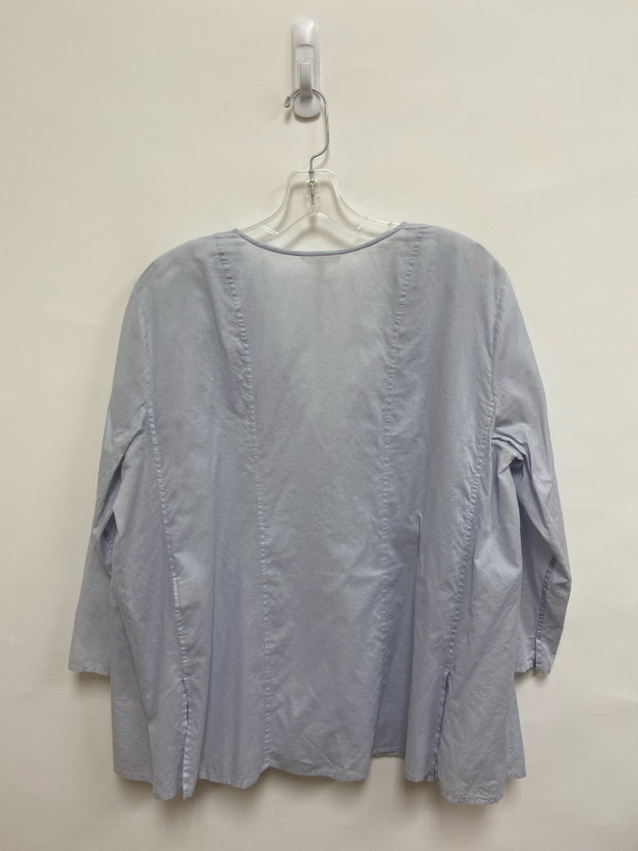 Eileen Fisher Size L Pale Powder Blue Pleated V Neck Ladies Top