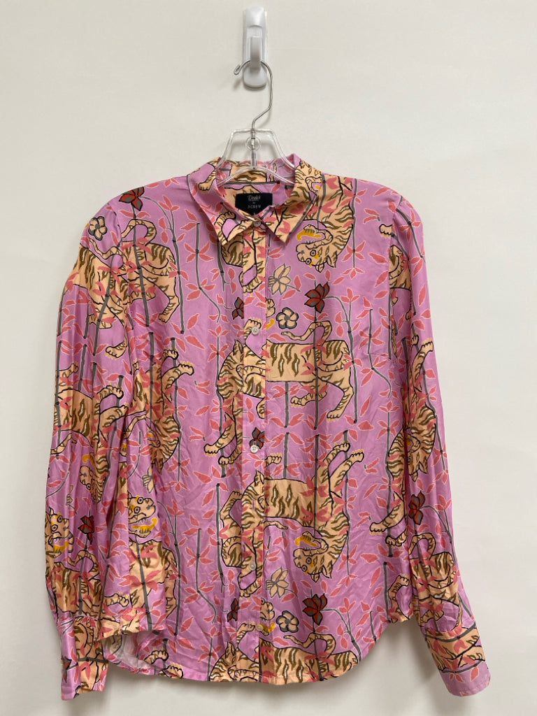 J Crew Size 6 Lilac Coral/Gray Tiger Button Up Silk Ladies Top