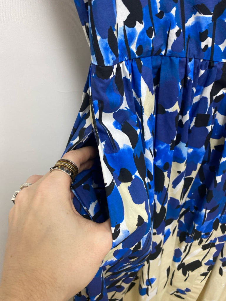 Size L White/Blue Black/Cream Floral Ladies Dress