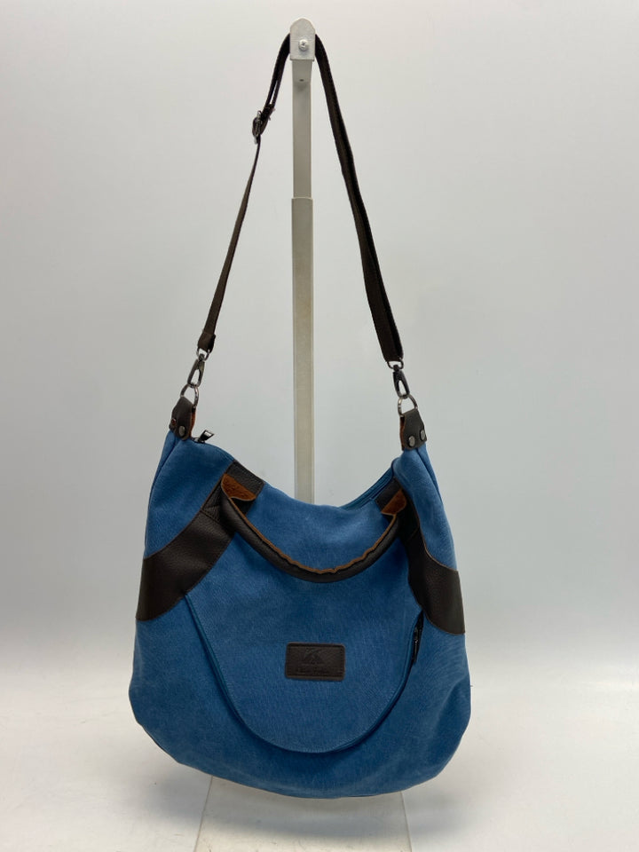 Blue Dark Brown Canvas Handbag