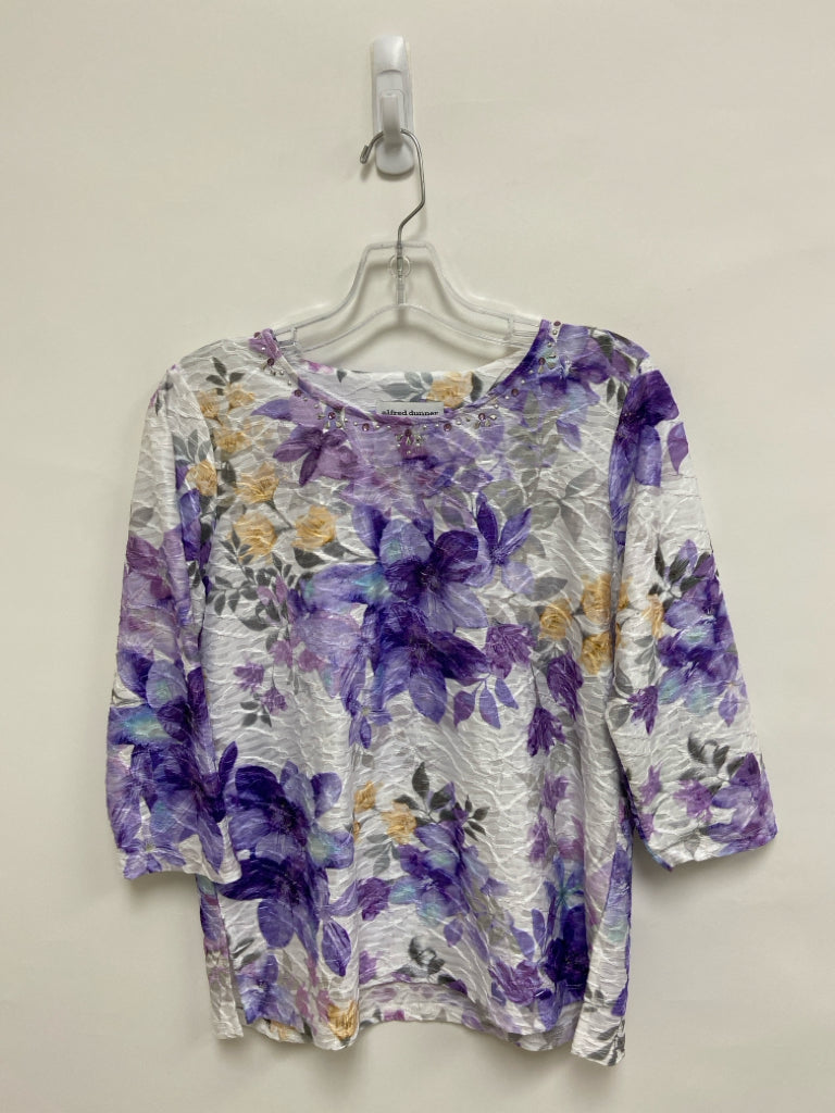 Alfred Dunner Size SP White/Gray Lavender Texture 3/4 Sleeve Petite Top