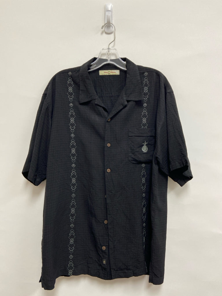 Tommy Bahama Size L Black Gray Button Up Embroidered Men&