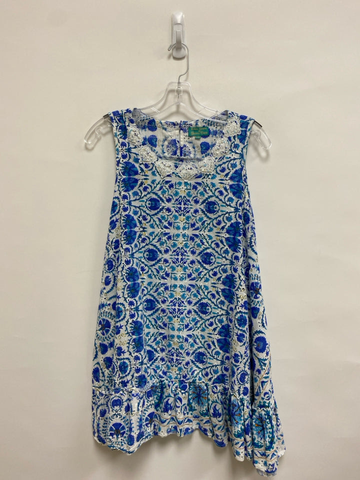 Size L White Blue/Yellow Flowers Sleeveless Ladies Top