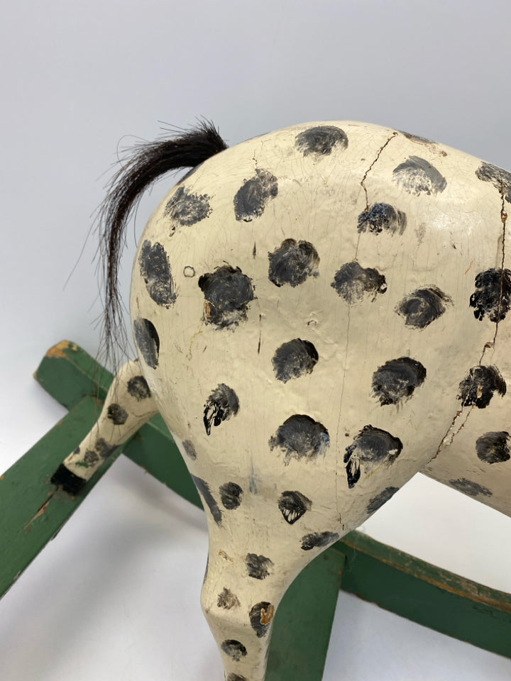 Black/Cream Green Wood Rocking Horse