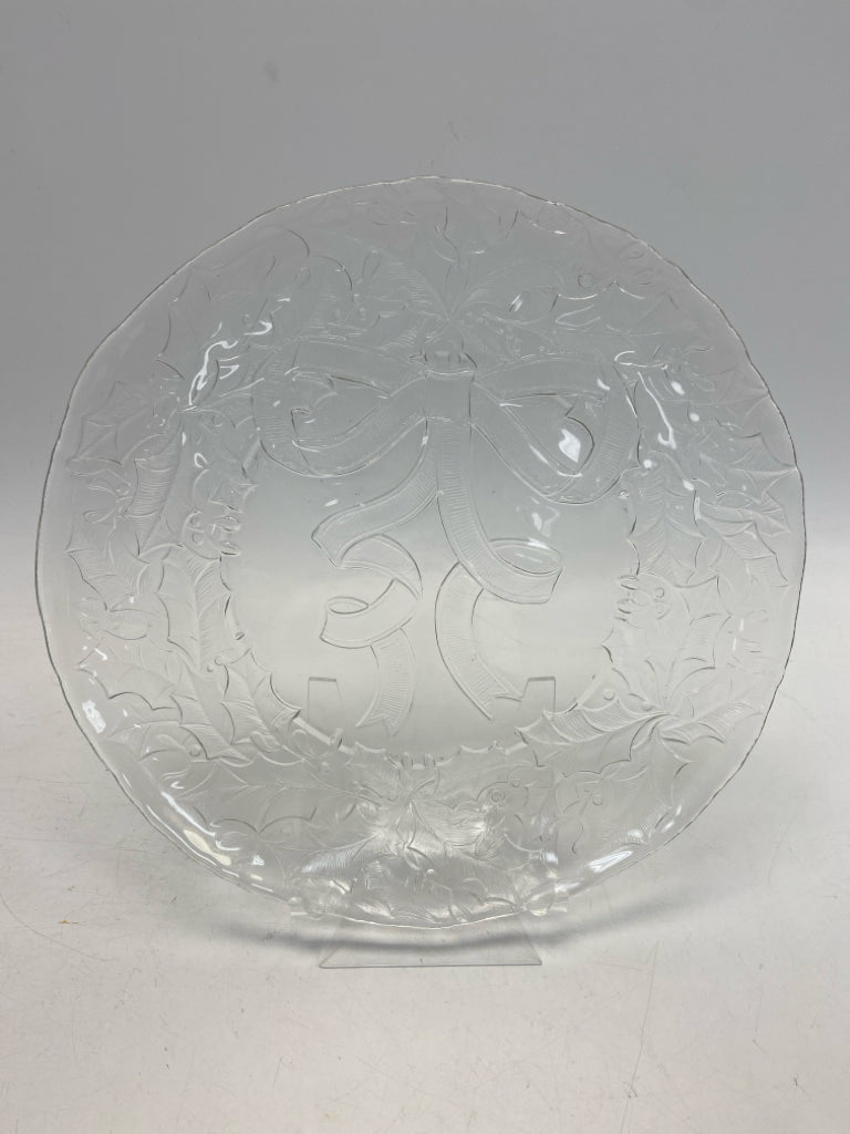 Clear Holly Berries Glass Serving Piece