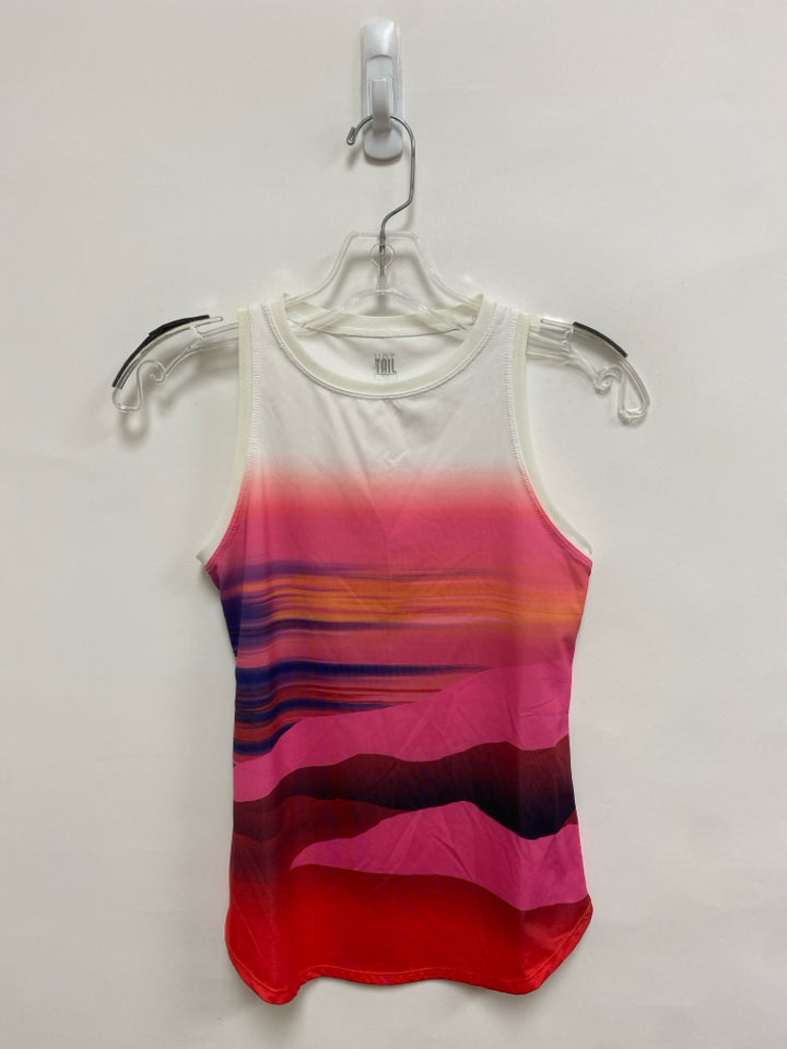 Tail Size XS White/Pink Orange/Red Abstract Sleeveless Athletic Top