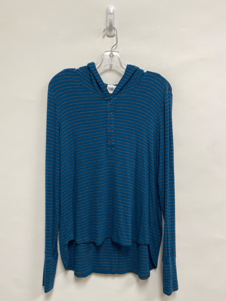 Cabi Size L Blue Gray Striped Hooded Ladies Top