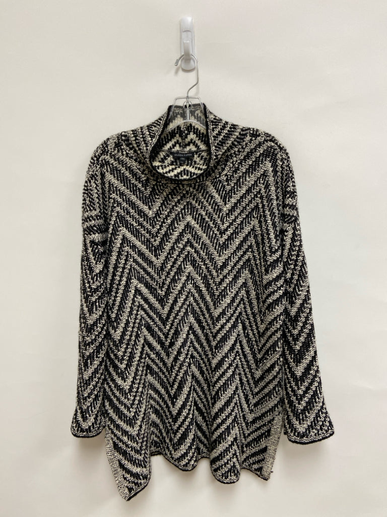 Eileen Fisher Size L Cream/Black Zig Zag Cowl Neck Ladies Sweater