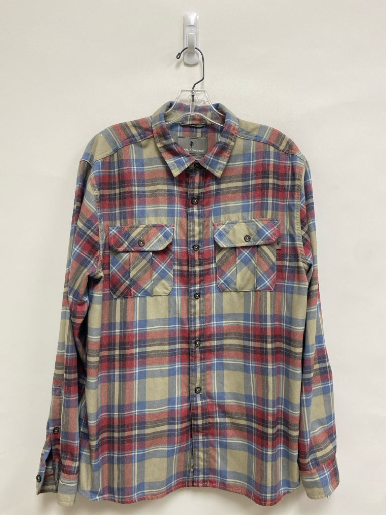 Royal Robbins Size L Beige Red/Blue Plaid Button Up Men&