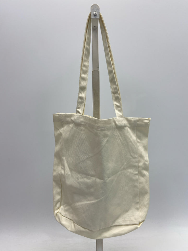 Cream Multi-Color Floral Embroidered Tote Bag