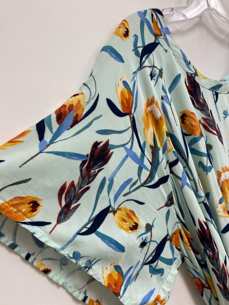 Ava Viv  SIZE  2X Aqua/Blue Orange/Navy Floral Maxi Plus Size Dress