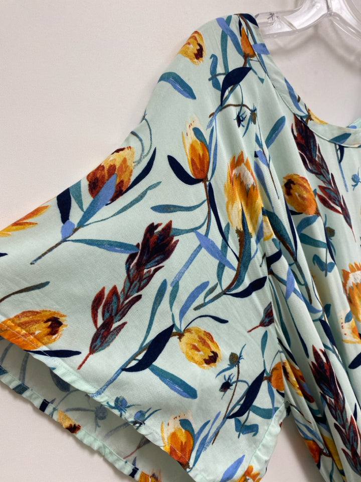 Ava Viv  SIZE  2X Aqua/Blue Orange/Navy Floral Maxi Plus Size Dress