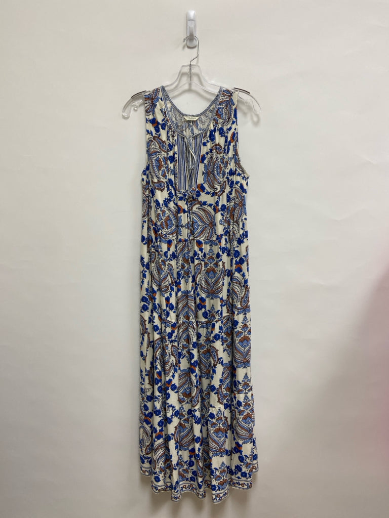 Max Studio Size XL Cream Blue/Brown Floral Sleeveless Ladies Dress