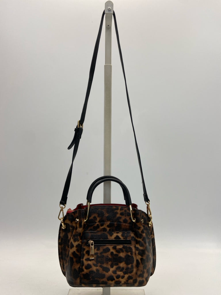 SONDRA ROBERTS Black Brown Animal Print Handbag