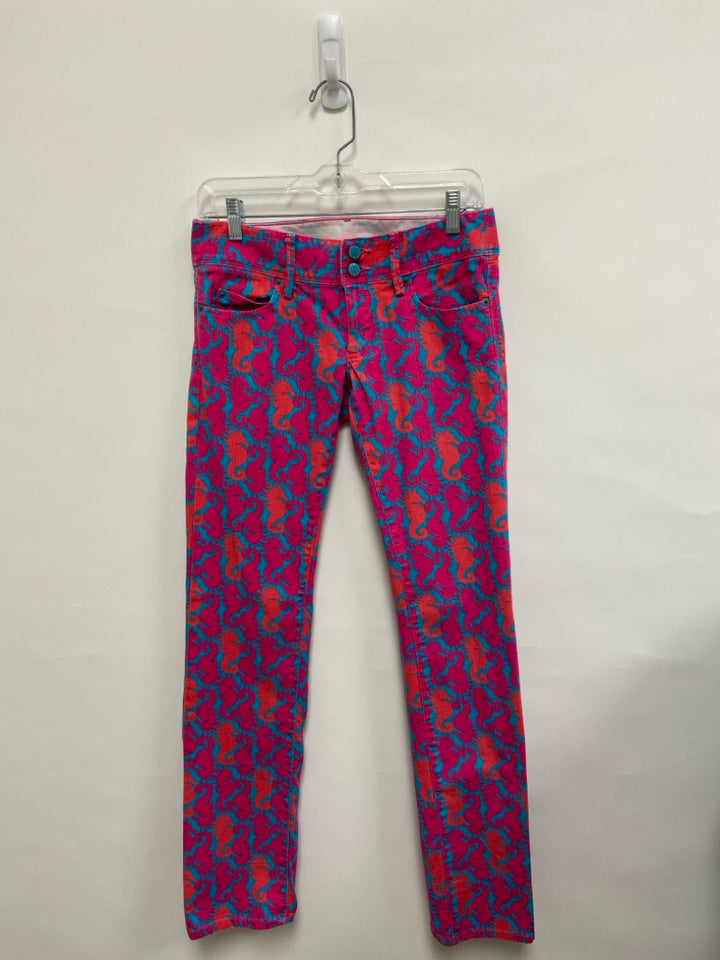 LILLY PULITZER Size 0 Hot Pink Coral/Turquoise Seahorse Ladies Jeans