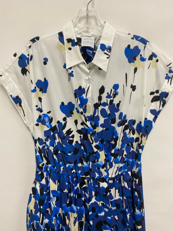 Size L White/Blue Black/Cream Floral Ladies Dress