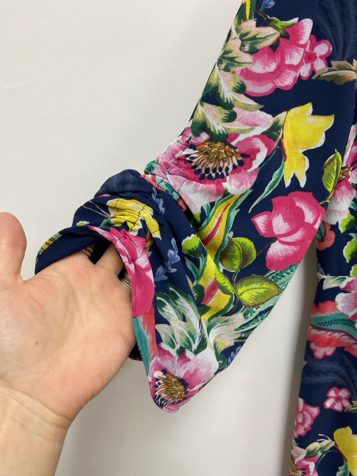 Soft Surroundings Size L Navy Multi Color Floral Ladies Dress