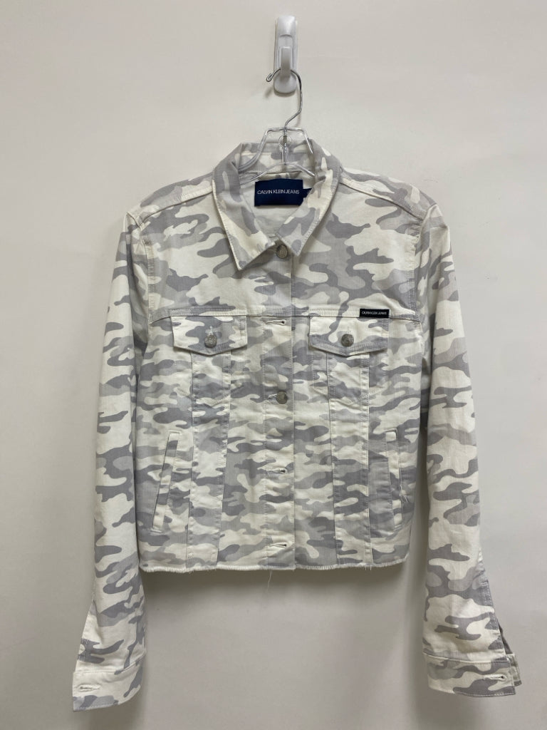 Calvin Klein Size L White Gray Camouflage Ladies Jacket