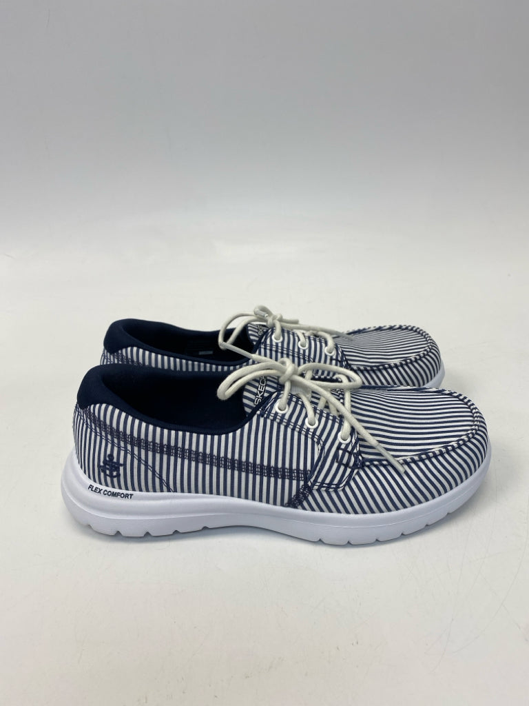 Skechers  Size 7.5 White Navy Stripe(s) Flats