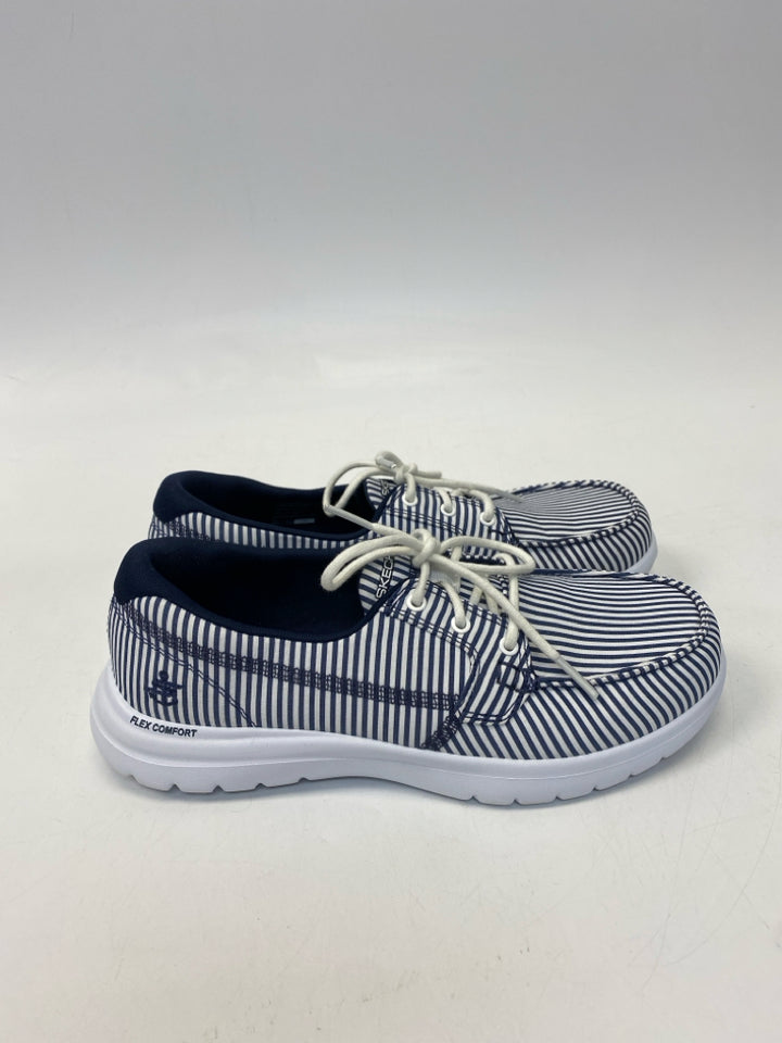 Skechers  Size 7.5 White Navy Stripe(s) Flats