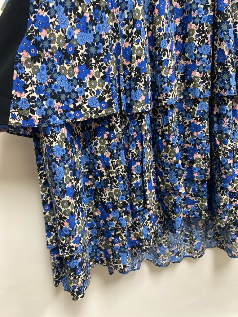 Size 12 Blue/Cream Olive/Black Flowers Maxi Ladies Dress