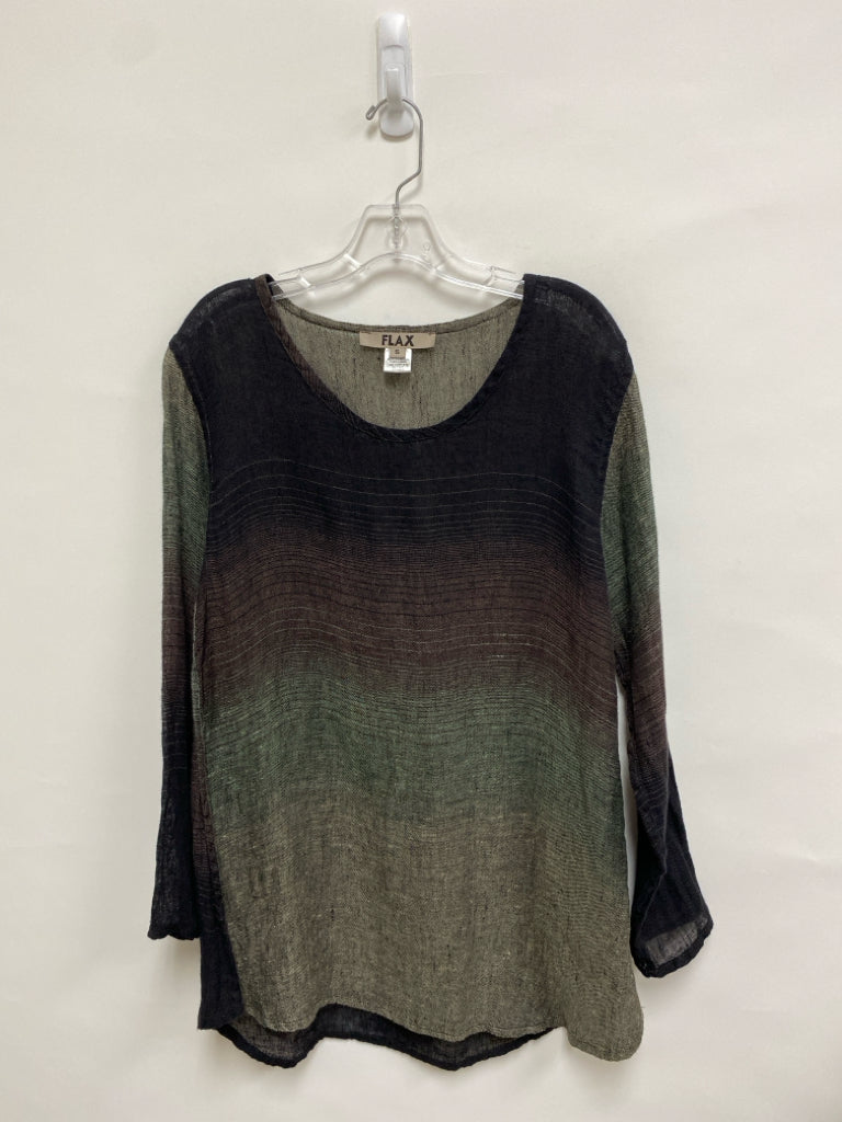 Flax Size S Black/Green Mauve Woven Linen Ladies Top