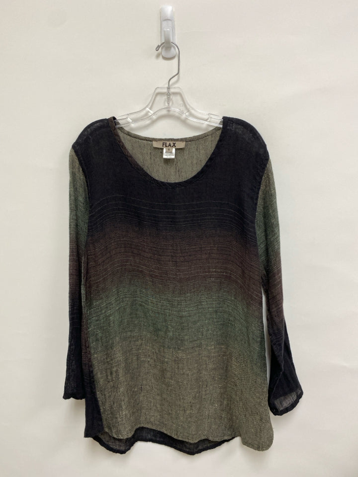 Flax Size S Black/Green Mauve Woven Linen Ladies Top