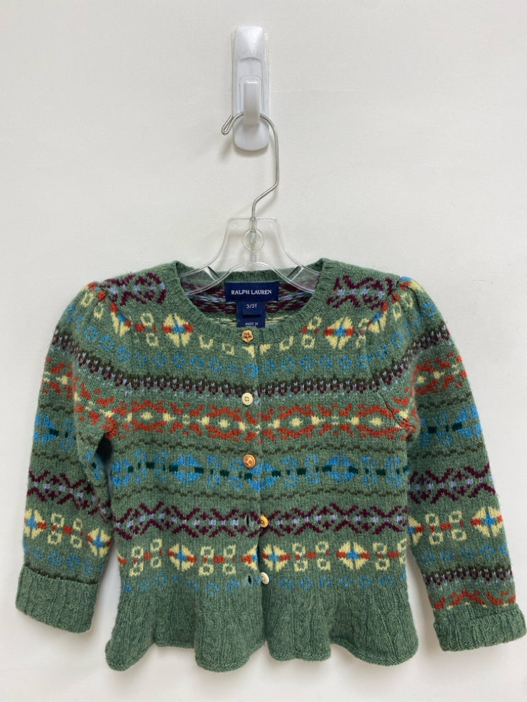 Ralph Lauren SIZE 3T Green Multi Color Cardigan Wool Blend Girl&