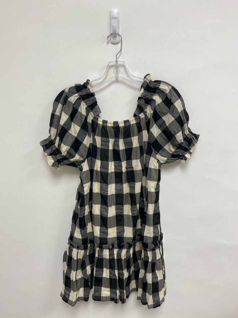 TULAROSA Size S Beige/Blk Gray Checkered Puff Sleeve Ladies Dress