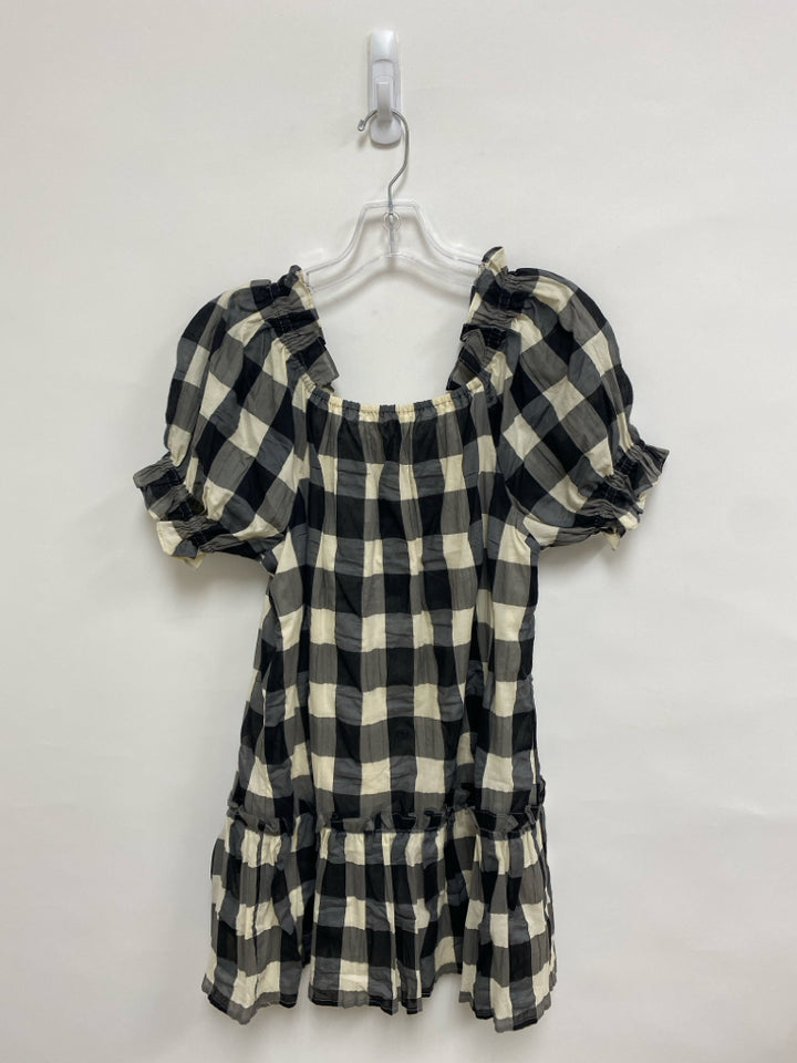 TULAROSA Size S Beige/Blk Gray Checkered Puff Sleeve Ladies Dress