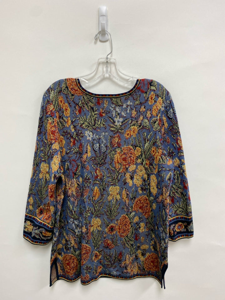 Peruvian Conn. Size M Blue/Tan Burgundy/Black Floral Ladies Sweater
