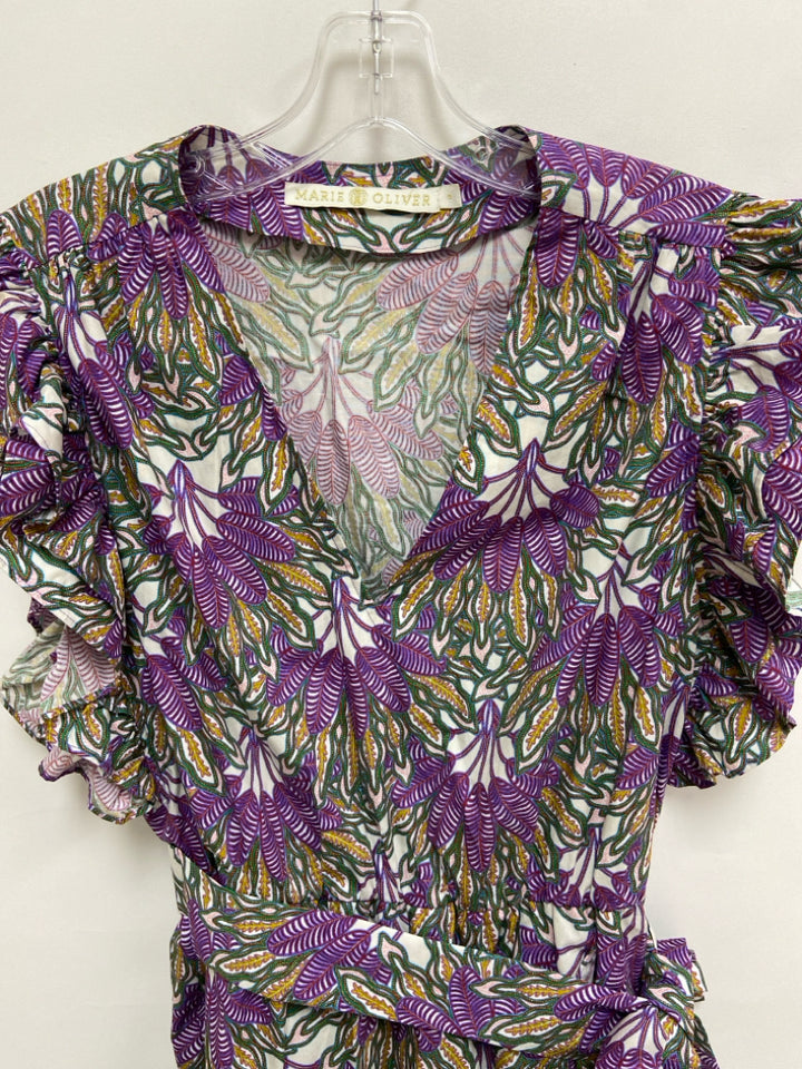 Marie Oliver Size M Purple Green Lace Tiered Ladies Dress