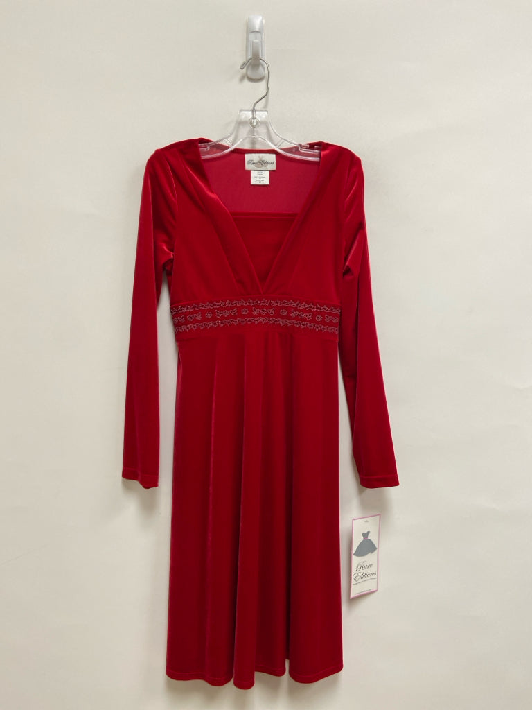 NWT Rare Editions SIZE 14 Red Long Sleeve Velour Girl&