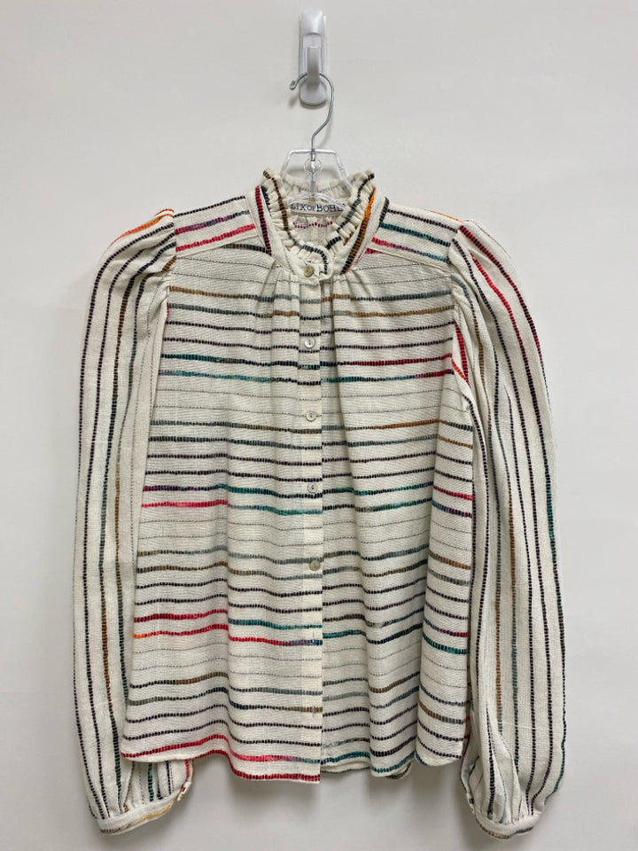 Size S Cream Multi Color Striped Button Up Ladies Top