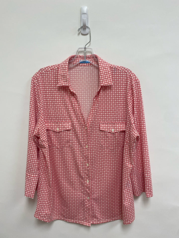 J McLaughlin Size XL Pink White Circles Button Up Ladies Top