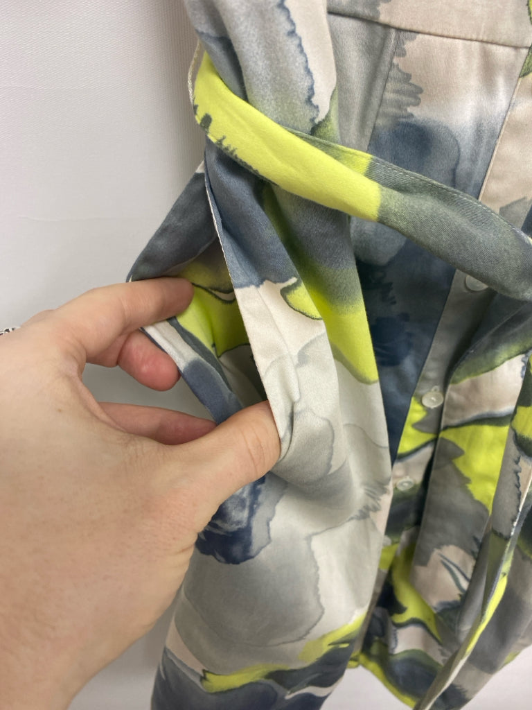 J McLaughlin Size M Gray/White Neon Yellow Tie Dye Ladies Dress