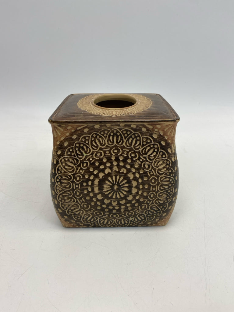 Brown Embossed Tissue Box Holder
