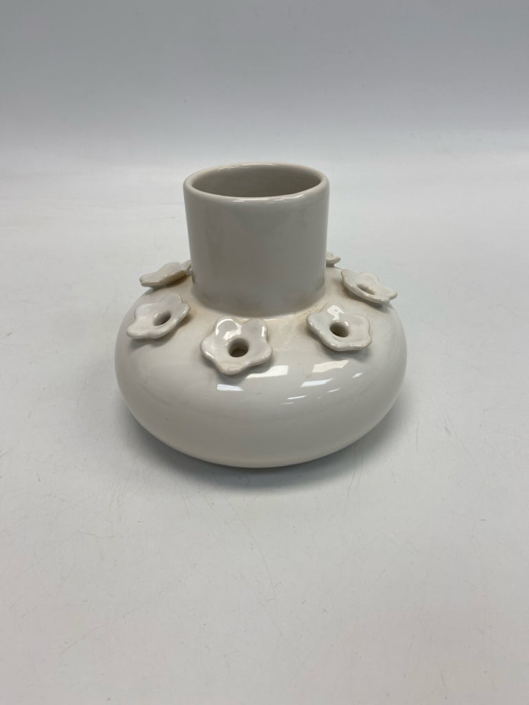 Anthropologie Cream Flowers Ceramic Vase