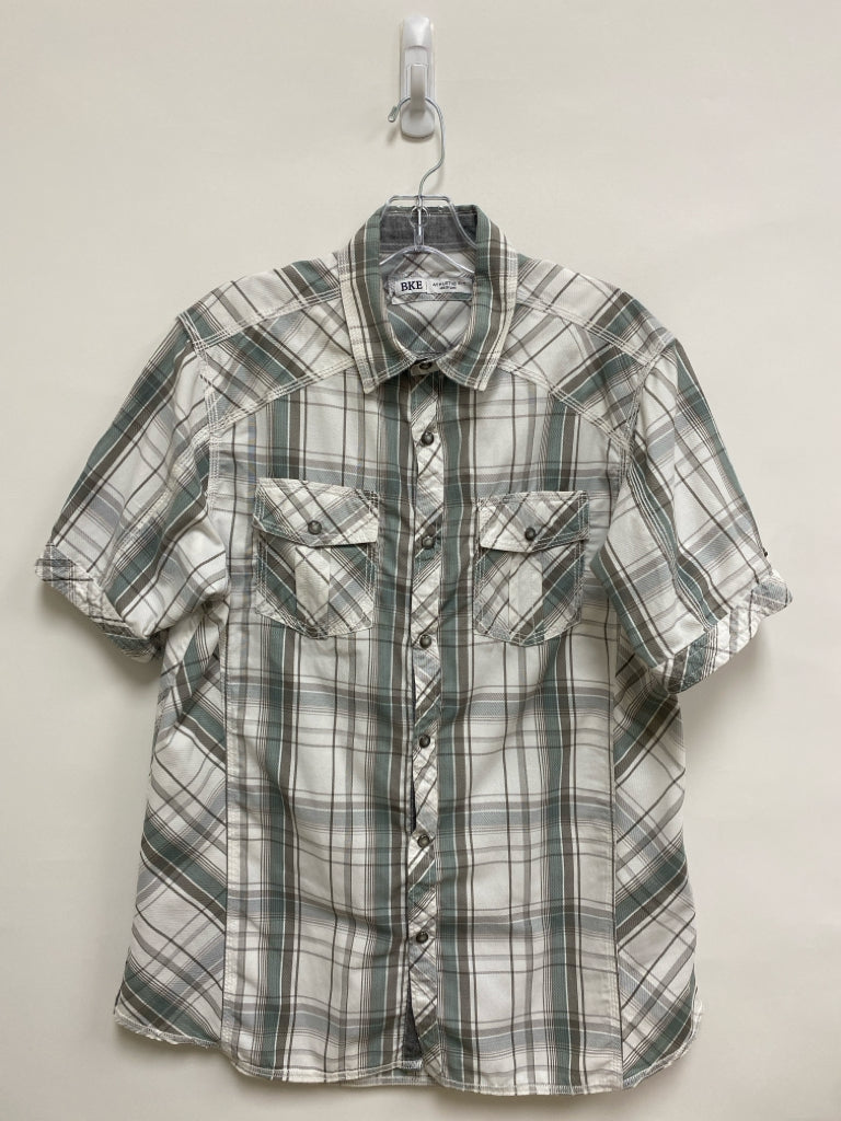 BKE Size M White/Gray Seafoam Plaid Button Up Men&