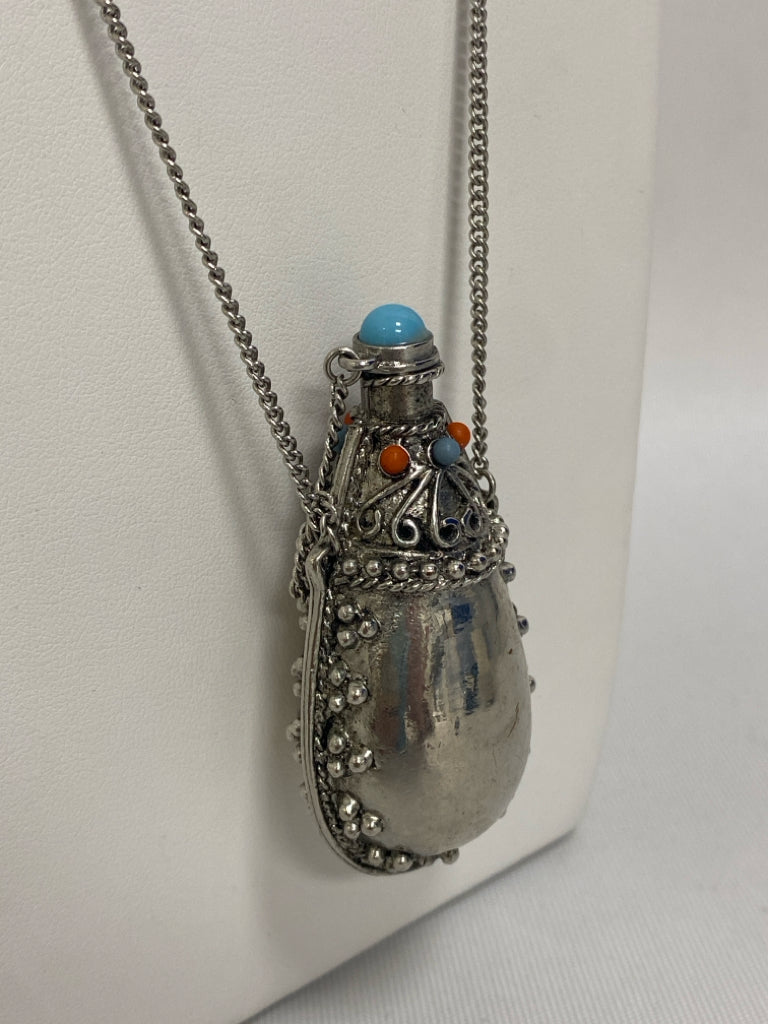 Silver Color Blue/Orange Necklace