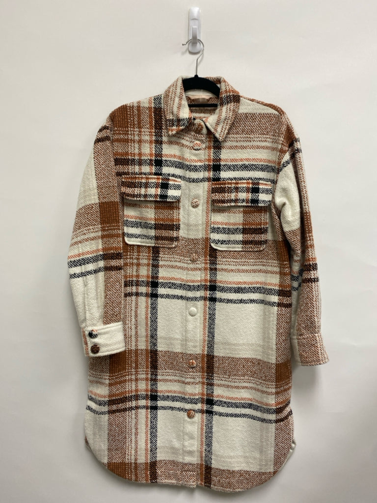 Calia Size S Cream/Coral Black/Brown Plaid Button Up Ladies Jacket